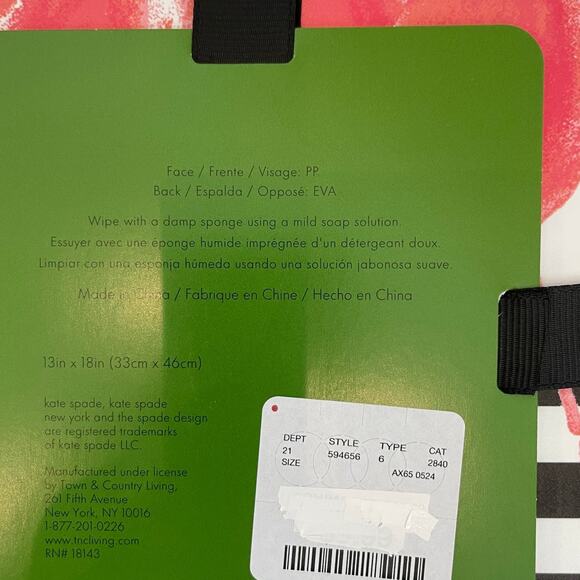 KATE SPADE Pink Flamingo Black Striped Easy Care Vinyl Placemats Set of 4 NEW - Picture 9 of 9